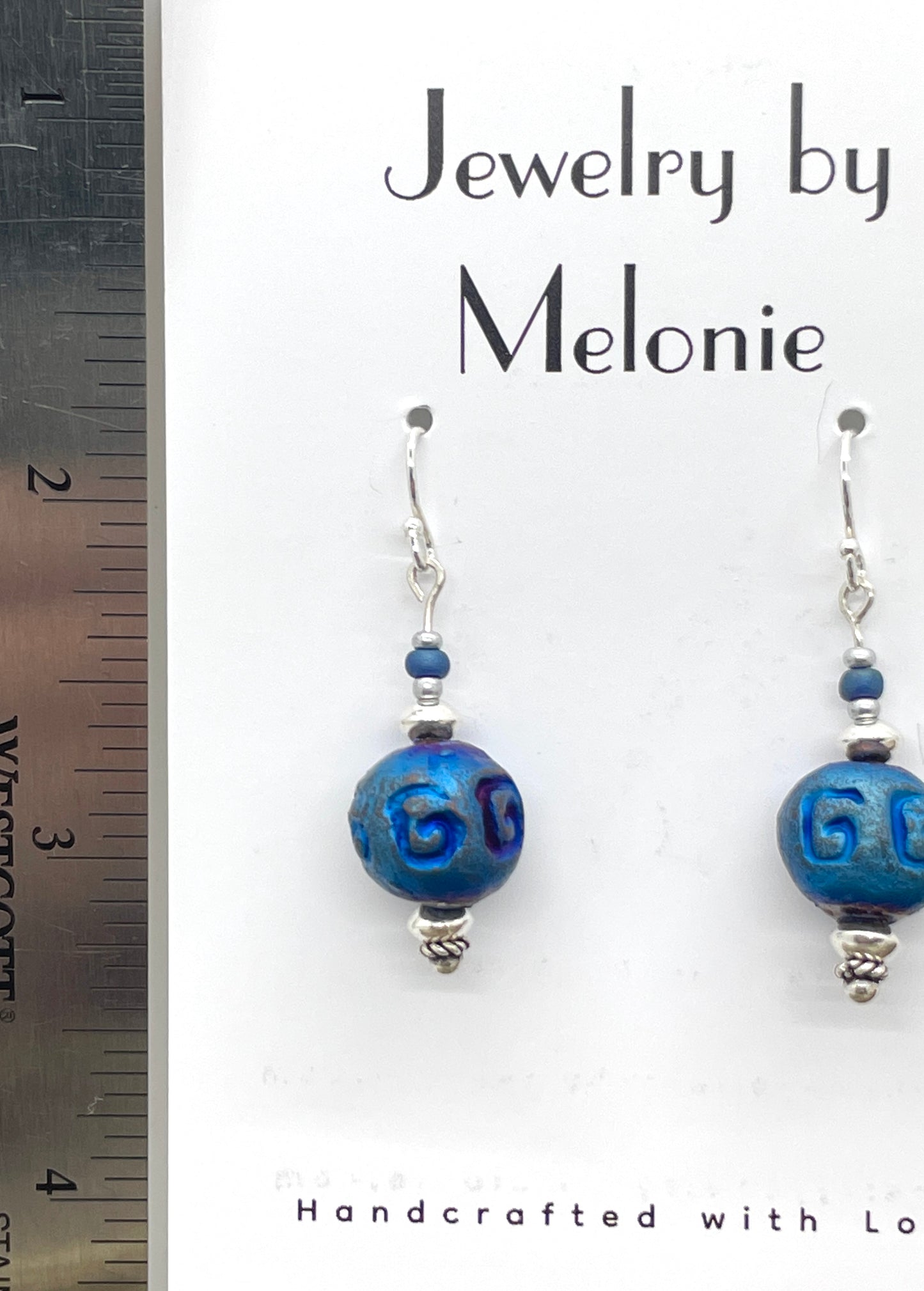 Sterling Silver Earrings with Blue Ceramic Bead