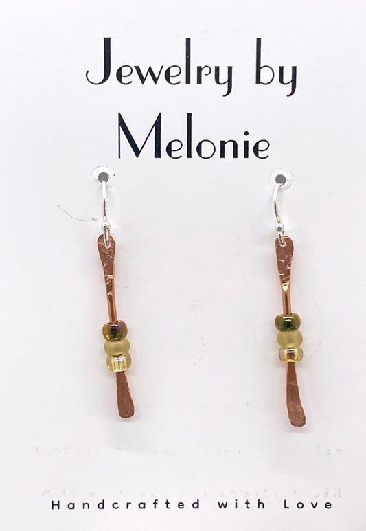 Hammered Copper Earrings with Beads