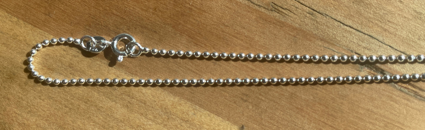 6in, 1.3mm mini ball sterling silver chain. 