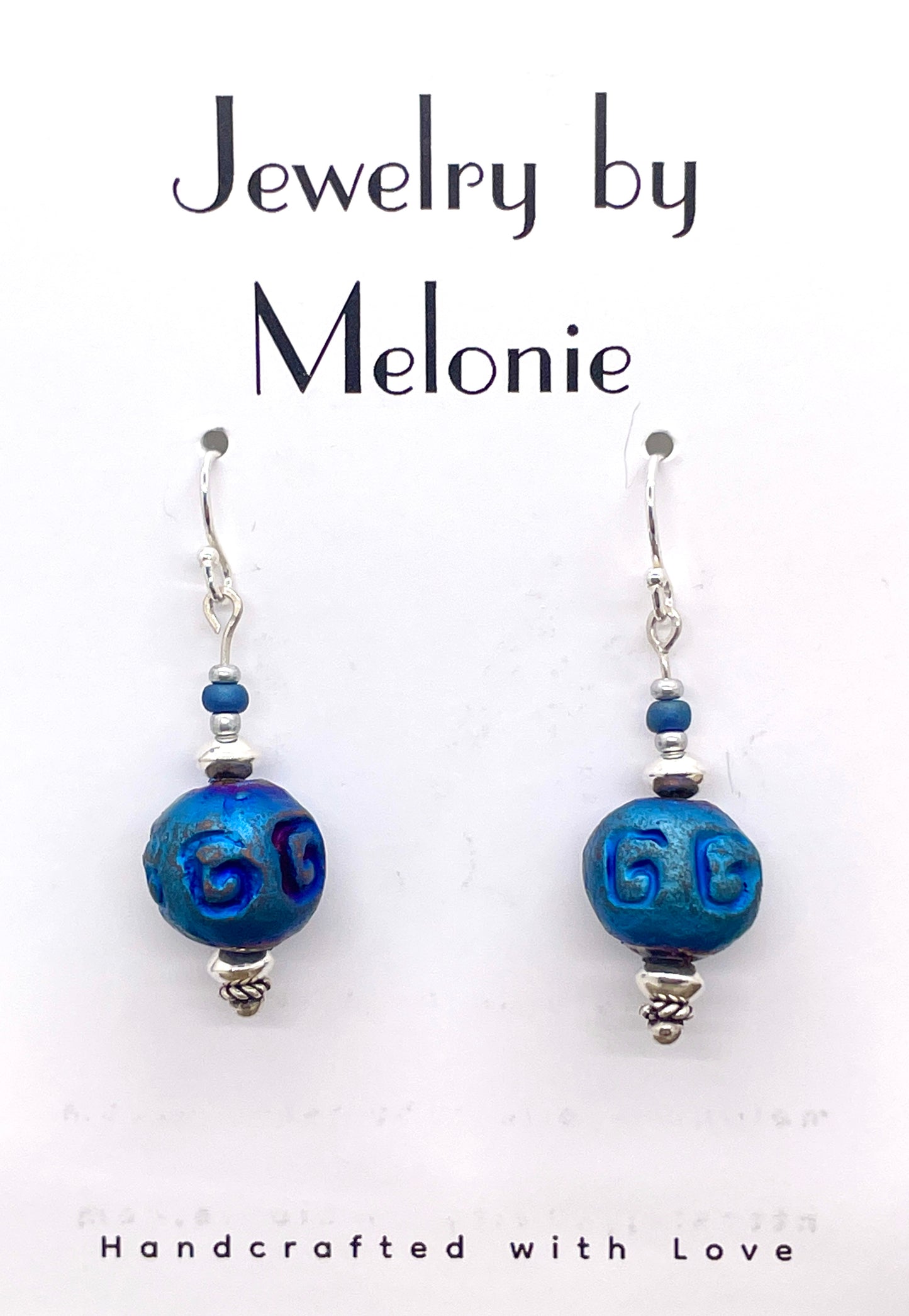 Sterling Silver Earrings with Blue Ceramic Bead